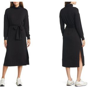 Tie Waist Long Sleeve Turtleneck Midi Dress